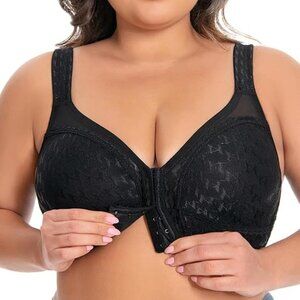Women’s Black Full Coverage Front Closure Minimizer Bra – 40D – Plus Size – New